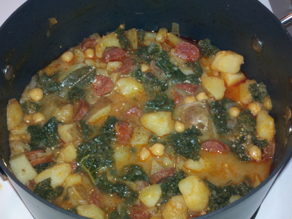 A simmering pot of Portuguese Soup.