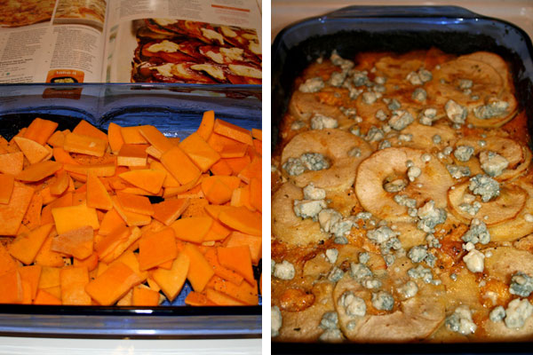 Butternut Squash, Apple, Gorgonzola Gratin