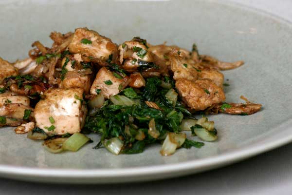 Caramelized Tofu over Sautéed Greens