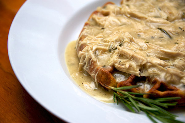 Turkey with Marsala Gravy over Rosemary Belgian Waffles